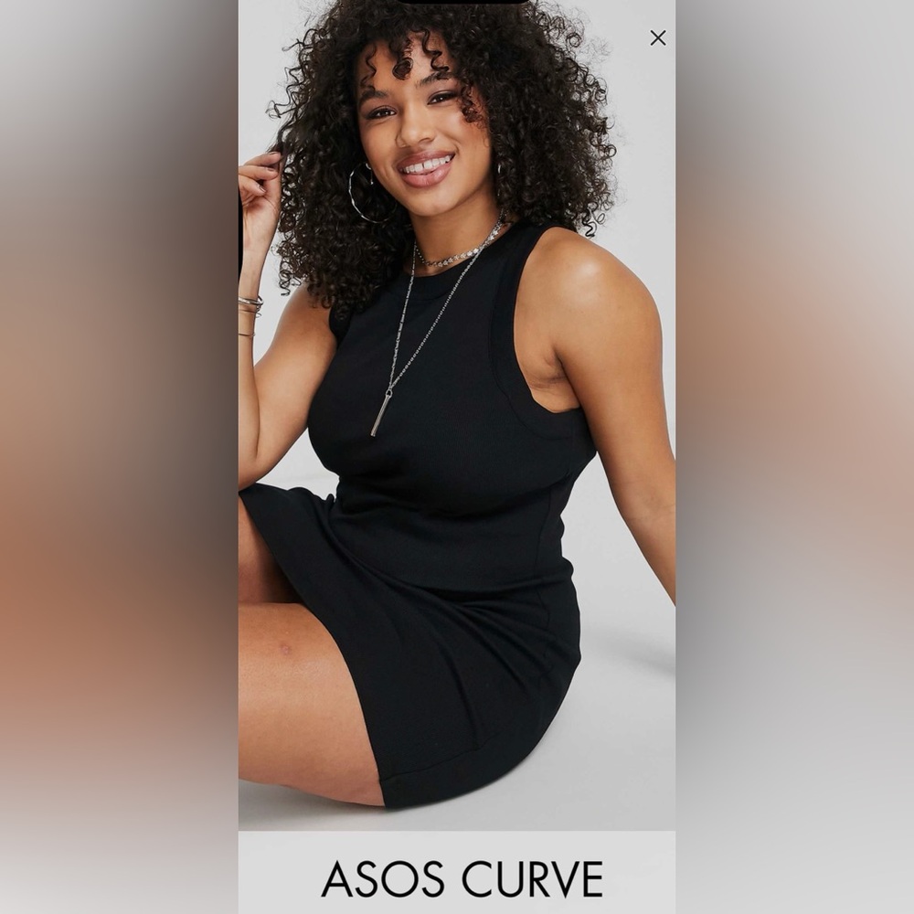 ASOS Design Curve Black Racer Front Ribbed Mini Tank Dress - SZ 18 US